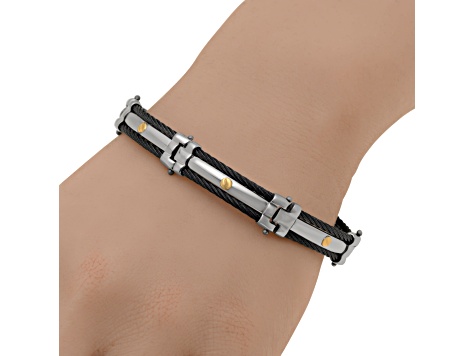 Stainless Steel and 18K Yellow Gold Bangle Bracelet