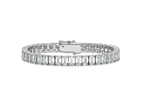 Rhodium Over Sterling Silver Polished Emerald-cut Cubic Zirconia Tennis Bracelet