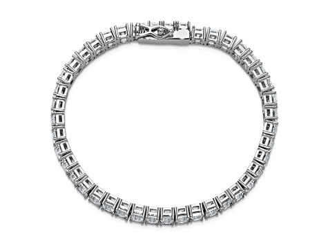 Rhodium Over Sterling Silver Polished Emerald-cut Cubic Zirconia Tennis Bracelet