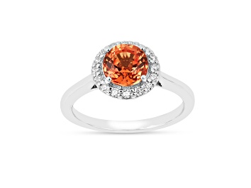 Picture of Rhodium Over Sterling Silver Lab Created Padparadscha Sapphire Halo Ring