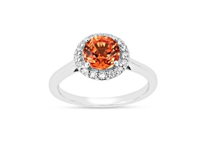Rhodium Over Sterling Silver Lab Created Padparadscha Sapphire Halo Ring