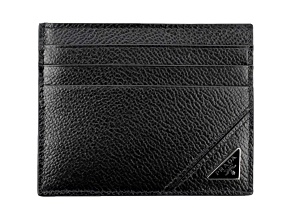 Prada Vitello Micro Grain Black Triangle Logo Cardholder Wallet