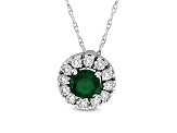 0.46ctw Emerald and Diamond Halo Pendant 14k White Gold