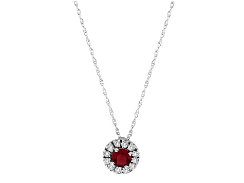 0.53ctw Ruby and Diamond Halo Pendant 14k White Gold