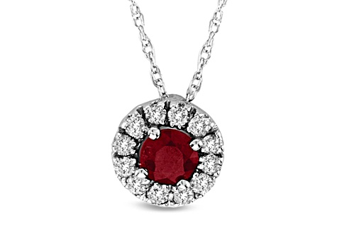 0.53ctw Ruby and Diamond Halo Pendant 14k White Gold