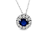 0.48ctw Blue Sapphire and White Diamond Halo Pendant 14k White Gold