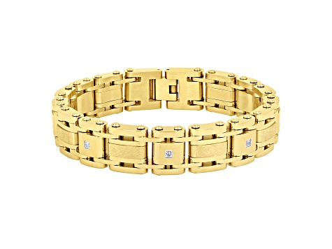 Ion-Plated Yellow Stainless Steel and 0.10ctw Diamond Link Bracelet
