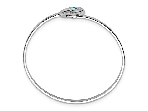 Rhodium Over Sterling Silver Crystal Wave Closed Latch Bangle