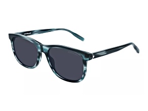 Montblanc Men's Blue and Ruthenium Square Frame / Gray Gradient Lenses Sunglasses