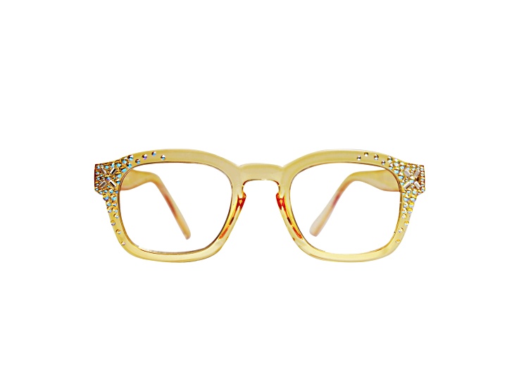Gold Crystal Square Frame Blue Light Reading Glasses. Strength 1.50