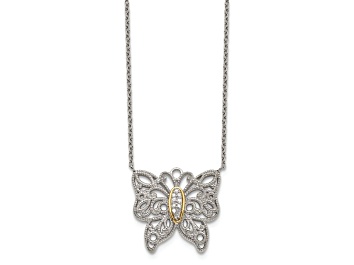 Picture of Rhodium Over Sterling Silver with 14K Accent Diamond Necklace