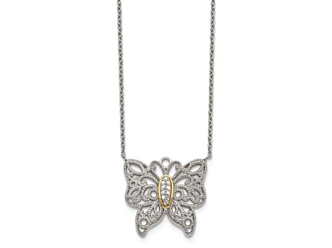 Rhodium Over Sterling Silver with 14K Accent Diamond Necklace