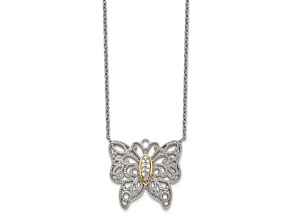 Rhodium Over Sterling Silver with 14K Accent Diamond Necklace