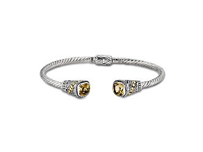 Silver Treasures by Samuel B. Citrine Sterling Silver w/18K Gold Twisted Cable Bracelet 4.50ctw