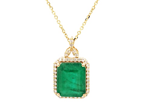 5.92 Ctw Emerald and 0.30 Ctw White Diamond Pendant in 14K YG