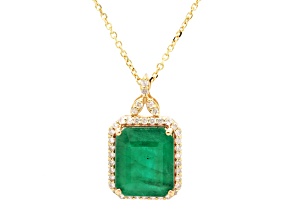 5.92 Ctw Emerald and 0.30 Ctw White Diamond Pendant in 14K YG