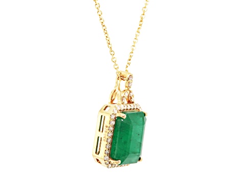 5.92 Ctw Emerald and 0.30 Ctw White Diamond Pendant in 14K YG
