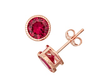 Picture of Round Lab Created Ruby 14K Rose Gold Over Sterling Silver Stud Earrings 2.00ctw