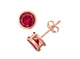 Round Lab Created Ruby 14K Rose Gold Over Sterling Silver Stud Earrings 2.00ctw