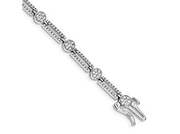 Picture of Rhodium Over 14k White Gold Diamond Circle and Rectangle Link Bracelet