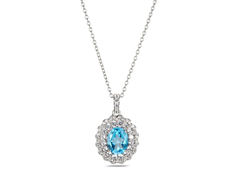 Swiss Blue Topaz Rhodium Over Sterling Silver Pendant with Chain 2.69ctw