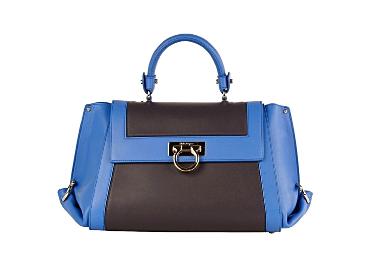 Ferragamo Sofia Calf Blue Fumee Blue Grey Medium Handbag