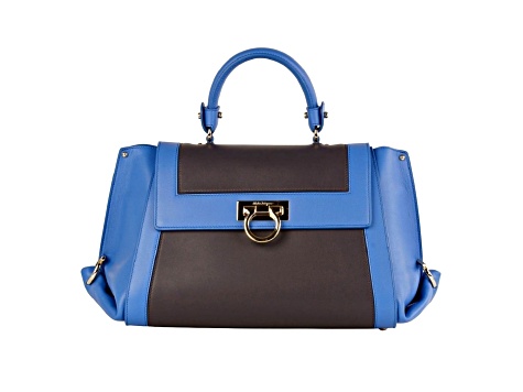 Ferragamo Sofia Calf Blue Fumee Blue Grey Medium Handbag