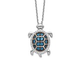 Rhodium Over Sterling Silver and Black Rhodium Cubic Zirconia Turtle with 2" Extension Necklace