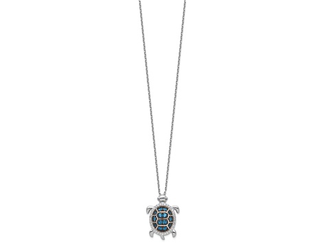 Rhodium Over Sterling Silver and Black Rhodium Cubic Zirconia Turtle with 2" Extension Necklace