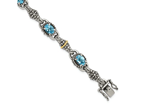 Sterling Silver with 14K Gold Over Sterling Silver Oxidized Swiss Blue Topaz Bracelet