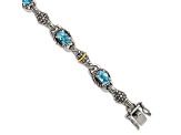 Sterling Silver with 14K Gold Over Sterling Silver Oxidized Swiss Blue Topaz Bracelet