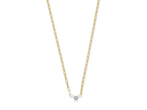 14K Yellow Gold with White Rhodium Diamond Oval Link 18 Inch Necklace