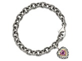 Sterling Silver with 14K Gold Over Sterling Silver Accent Oxidized Lab Pink Sapphire Heart Bracelet