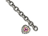Sterling Silver with 14K Gold Over Sterling Silver Accent Oxidized Lab Pink Sapphire Heart Bracelet