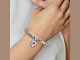Sterling Silver with 14K Gold Over Sterling Silver Accent Oxidized Lab Pink Sapphire Heart Bracelet