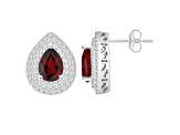 8x5mm Pear Shape Garnet And White Topaz Rhodium Over Sterling Silver Double Halo Stud Earrings