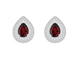 8x5mm Pear Shape Garnet And White Topaz Rhodium Over Sterling Silver Double Halo Stud Earrings