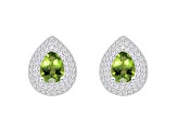 8x5mm Pear Shape Peridot And White Topaz Rhodium Over Sterling Silver Double Halo Stud Earrings