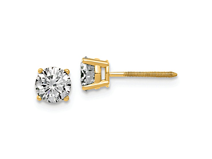 14K Yellow Gold 1ct. 5.0mm Round G H I True Light Moissanite Screwback Earrings