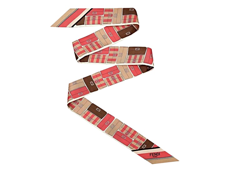 Fendi Baguette Print Wrappy Scarf Silk Foulard Pink Dalia