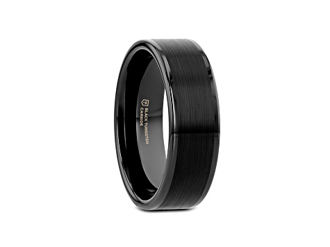 VULCAN Flat Black Tungsten Ring with Brushed Center & Polished Edges 7mm