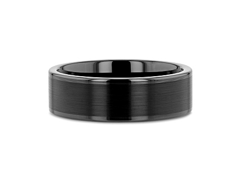 VULCAN Flat Black Tungsten Ring with Brushed Center & Polished Edges 7mm