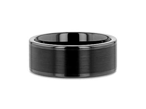 VULCAN Flat Black Tungsten Ring with Brushed Center & Polished Edges 8mm