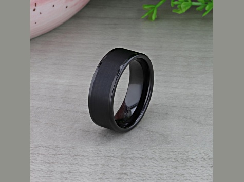 VULCAN Flat Black Tungsten Ring with Brushed Center & Polished Edges 8mm