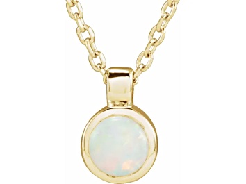Picture of 14K Yellow Gold Round Ethiopian Opal Bezel Set Solitaire Pendant with Chain.