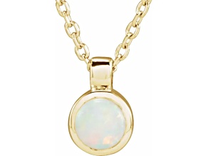 14K Yellow Gold Round Ethiopian Opal Bezel Set Solitaire Pendant with Chain.