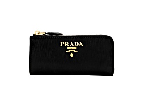 Prada Vitello Move Key Case Holder Wallet Zip Pouch Black Calf Leather
