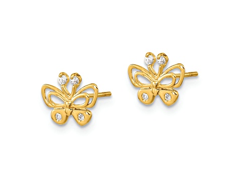 14k Yellow Gold Children's Polished Cubic Zirconia Butterfly Stud ...
