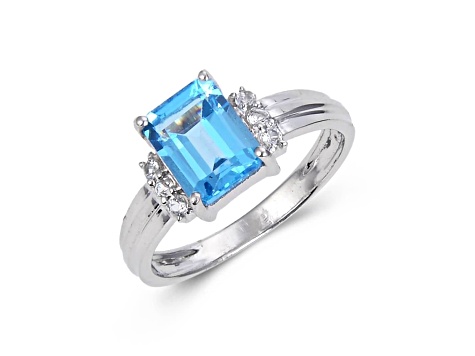 Blue and White Topaz Sterling Silver Ring, 2.17ctw