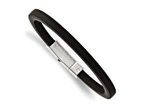 Black Rubber and Stainless Steel Polished 8.5-inch Bracelet